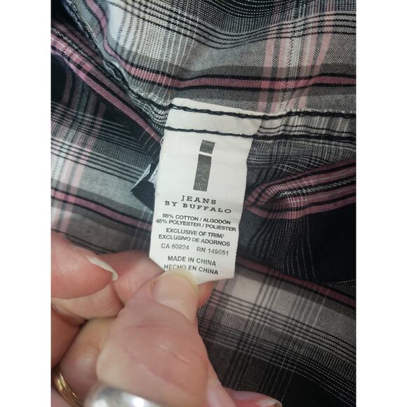 Jeans by Buffalo Mustafa Black Plaid Shirt size 2XL Y2K Grunge Gorpcore - Picture 10 of 12